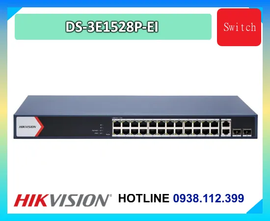 DS-3E1528P-EI, Switch PoE Hikvision DS-3E1528P-EI, Báo giá DS-3E1528P-EI, Switch DS-3E1528P-EI 24 cổng PoE, DS-3E1528P-EI Managed Gigabit Switch, Mua switch DS-3E1528P-EI chính hãng, Thiết bị mạng DS-3E1528P-EI Hikvision, Lắp đặt switch PoE DS-3E1528P-EI, DS-3E1528P-EI cấp nguồn PoE cho camera IP