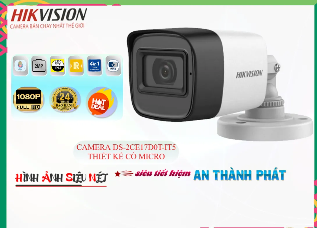 Camera DS-2CE17D0T-IT5  tích hợp micro thu âm