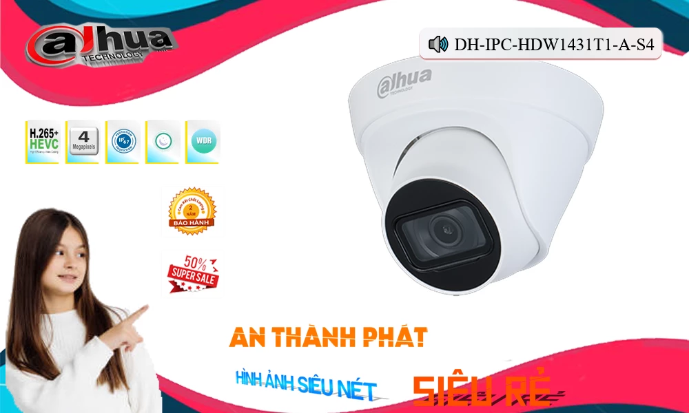 DH-IPC-HDW1431T1-A-S4 Camera An Ninh Thiết kế Đẹp DH-IPC-HDW1431T1-A-S4 Camera An Ninh Thiết kế Đẹp