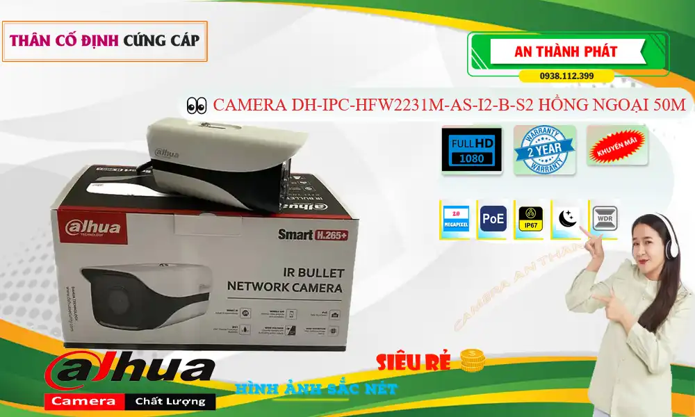 Camera DH-IPC-HFW2231M-AS-I2-B-S2 Dahua Thiết kế Đẹp Camera DH-IPC-HFW2231M-AS-I2-B-S2 Dahua Thiết kế Đẹp
