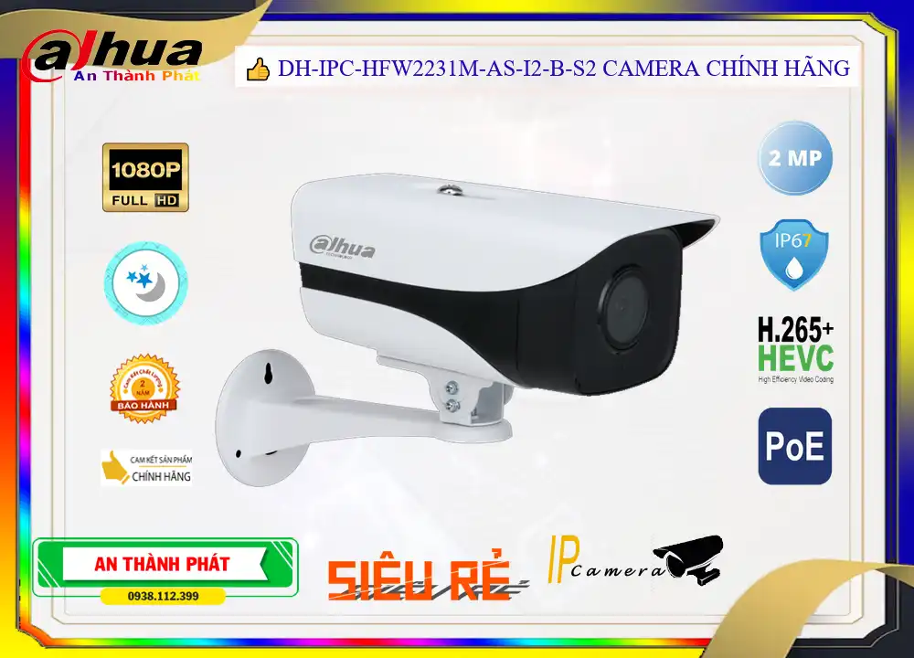 Camera DH-IPC-HFW2231M-AS-I2-B-S2 Dahua Thiết kế Đẹp Camera DH-IPC-HFW2231M-AS-I2-B-S2 Dahua Thiết kế Đẹp