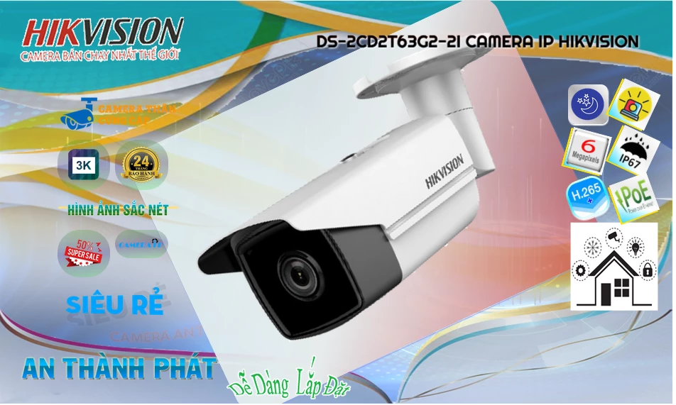 Camera  Hikvision DS-2CD2T63G2-2I Thiết kế Đẹp