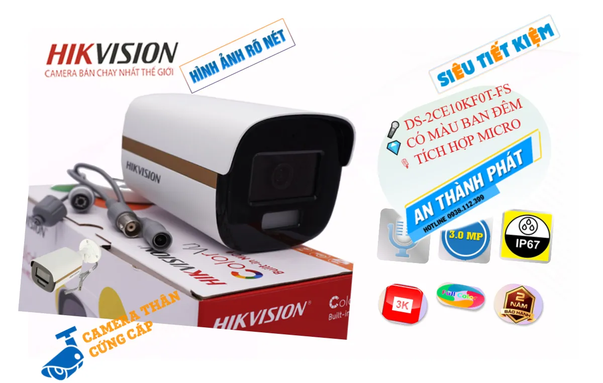 DS-2CE12DF3T-FS camera thân hikvision có màu ban đêm
