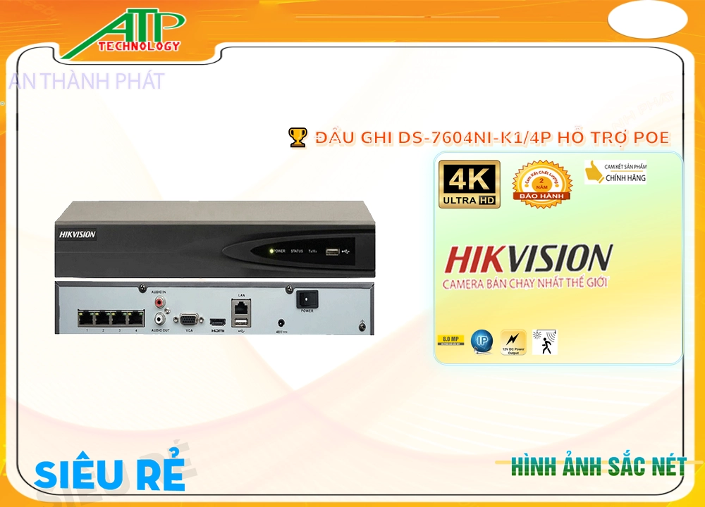 Đầu Ghi Hình Hikvision DS-7604NI-K1/4P,thông số DS-7604NI-K1/4P,DS 7604NI K1/4P,Chất Lượng